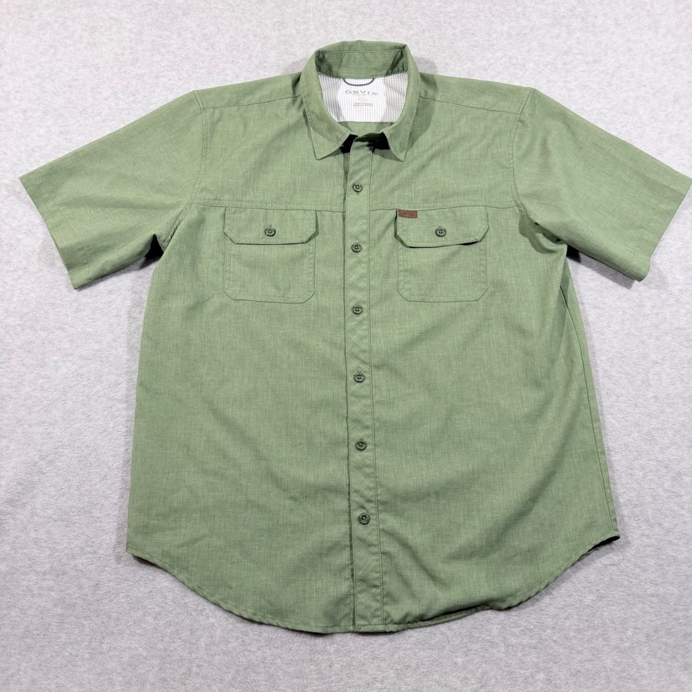 Orvis Button Down Shirt Mens Large Green  Short Sleeve Hiking Fishing